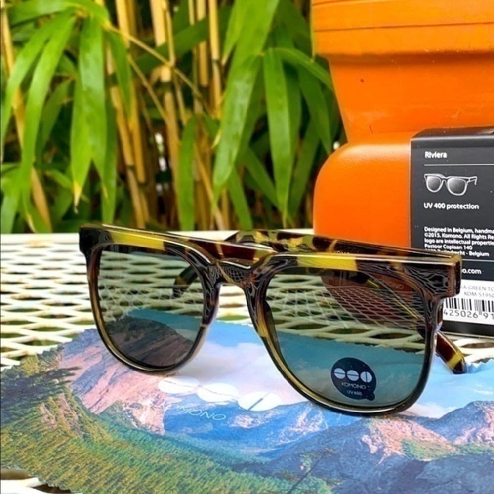 KOMONO Riviera Green Tortoise Sunglasses NEW - Picture 9 of 16